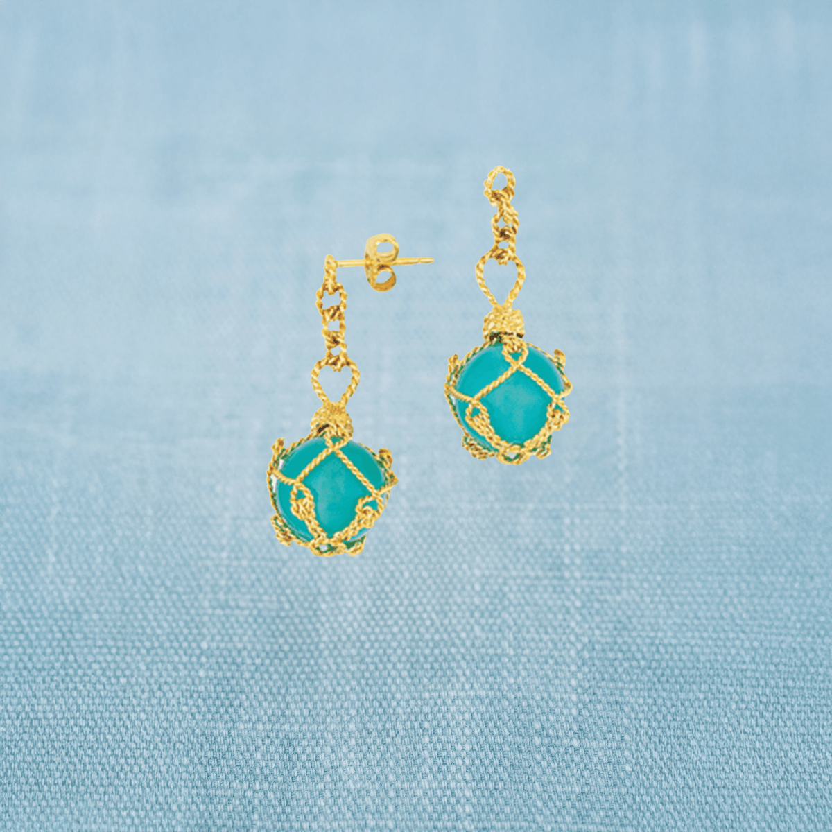 AGA Correa Fish Float Sphere Dangle Earrings 18K-Accessories-Bitter End Provisions