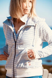 Women's French Terry Indigo Striped Hoodie-Tops-Bitter End Provisions