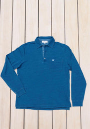 Men's Long Sleeve Prince of Wales Polo | Blue Indigo-Tops-Bitter End Provisions